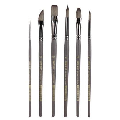 Falling in Art 6 Pcs Professional Watercolor Paint Brush Set, Gray | Artist Painting Brush Set with Round, Flat, and Filbert, Watercolor Brushes for Acrylic, Gouache, and Oil Painting - color: Gray