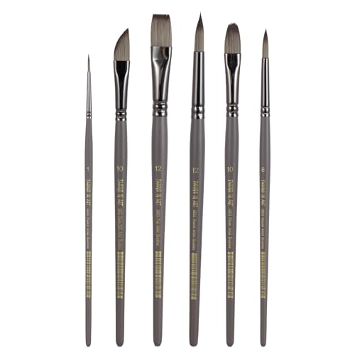 Falling in Art 6 Pcs Professional Watercolor Paint Brush Set, Gray | Artist Painting Brush Set with Round, Flat, and Filbert, Watercolor Brushes for Acrylic, Gouache, and Oil Painting - color: Gray