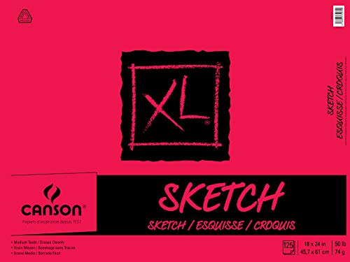 Canson XL Series Sketchbook, Foldover Pad, 18x24 inches, 125 Sheets (50lb/74g) - Artist Paper for Adults and Students - Graphite, Charcoal, Pencil, Colored Pencil