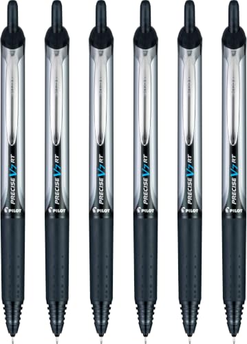 PILOT Precise V7 RT Refillable & Retractable Liquid Ink Rollerball Pens, Black Ink Pens, Fine Point (0.7 mm) Ideal for School, Journaling, and Office Writing 6 Count (Pack of 8) - color: Black, size: 6 Count (Pack of 8)