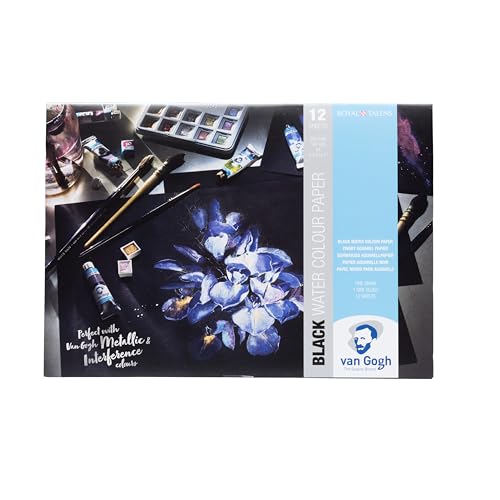 Van Gogh Watercolor Paper Pad, 140lb., Black Paper, 12 Sheets, 8.3" x 11.7" / A4 - color: Black, size: A4