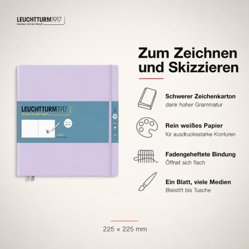 Leuchtturm1917 - Square Hardcover Sketchbook (Lilac) - 112 Pages of 150g/m² Paper - color: Lilac, size: Square