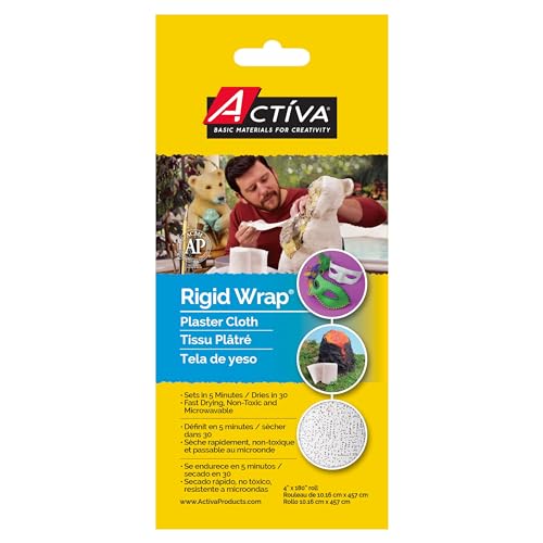 Activa Rigid Wrap Plaster of Paris Cloth, 4-in x 180-in | Ideal Sculpting Medium for Arts & Crafts | Easy to use just dip in water, extra creamy for a smooth finish, cuts with scissors, dries hard in 5 minutes, paintable - size: 4 X 180 inches