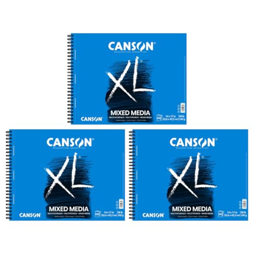 Canson XL Series Mix Media Pad, 14" x 17", White, 98 lb. (160gsm), 60 Sheets/Pad, Pack of 3 Pads, 180 Sheets Total - size: 14x17, 3-Pack, style: Mixed Media