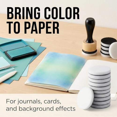 13 Pcs Ink Blending Tool Set, 1 Wooden Handle & 12 Domed Sponge Refill Pads for Stamping, Scrapbooking, Card Making, Distress Ink Art Supplies