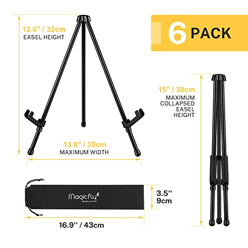 Magicfly 6 Pack Tabletop Easel, Black Steel Table Top Easels for Display, Adjustable & Portable Tripod Easel with 6 Storage Bags, for Signs, Posters, Holds 5 lbs | Adjustable & Portable Tripod Easel with 6 Storage Bags, for Signs, Posters, Holds 5 lbs