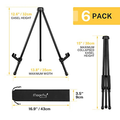 Magicfly 6 Pack Tabletop Easel, Black Steel Table Top Easels for Display, Adjustable & Portable Tripod Easel with 6 Storage Bags, for Signs, Posters, Holds 5 lbs | Adjustable & Portable Tripod Easel with 6 Storage Bags, for Signs, Posters, Holds 5 lbs