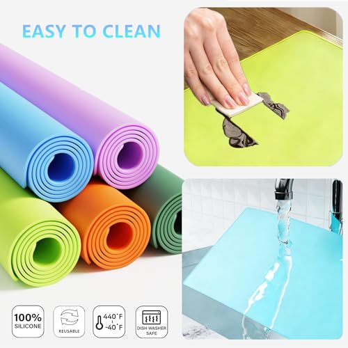 Silicone Painting Mat, Paint Mat for Kids, Siliocne Sheet for Crafts, Resin, Clay, Non Stick Art Pad with Raised Edge, Painting Supplies (Green, 23.6"×15.7") - color: Green