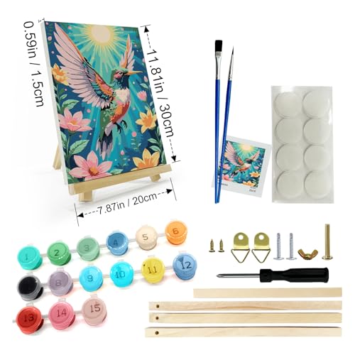 JOOZ Hummingbird Framed Paint by Numbers Kit for Adults 8x12 Inch | Adult Paint by Number Kits Framed Canvas, Flowers Paint by Number with Easel, DIY Oil Painting by Numbers, Home Wall Decor - color: Hummingbird 059