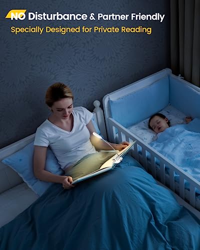 Glocusent Willow Book Light, 10LED, 3 Colors & 3 Brightness, Rechargeable, Lightweight, Clip on, Modern Design, Pure White, ABS Material, USB-C, 80hr Runtime, Ideal for Book Lovers | 3 Colors & 3 Brightness, Rechargeable, 80Hrs, Lightweight, Clip on, Chri