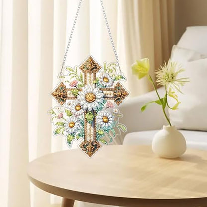 RYMILIE Hanging Diamond Art Kits for Adults Christian Floral Cross - color: DP02436