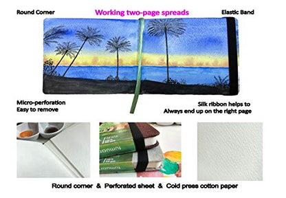tumuarta Square Watercolor Journal, 8.25x8.25”, 140 LB, 300 GSM, 25% Cotton, Cold Press, 24 Sheets, 48 Pages, Watercolor Paper Sketchbooks for Use As Travel Mixed Media Pads On The Go - color: Brown