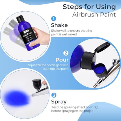 Nicpro Blue Large Airbrush Paint (8.45 oz, 250 ml) Ready to Spray Opaque Water-Based Acrylic Air Brush Paints for Model, Wood, Canvas, Metal, Plastic, Leather, for Beginners & Artists - color: Blue