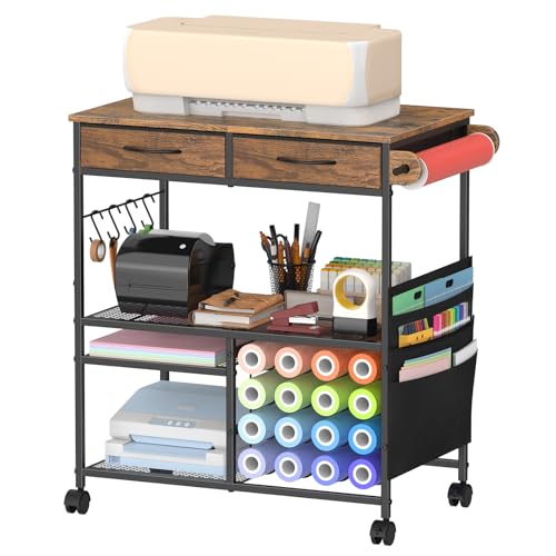 Mobile Craft Cart with Vinyl Roll Holder, Crafting Table Accessories Holder - color: Brown