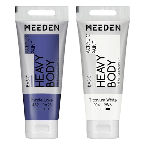 MEEDEN Acrylic Paint Purple Lake: 100ml/3.38oz x 2 with Titanium White | Heavy Body Artist Acrylic Paint Set for Canvas, Wood & Craft, Non-toxic Creamy Art Paint with Titanium White for Mixing - color: Purple Lake, size: 2 Tubes