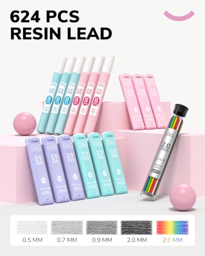 Four Candies 36PCS Mechanical Pencil Set with 624 Lead Refills (Light Pink) - color: Light Pink