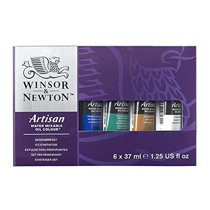 Winsor & Newton Artisan Water Mixable Oil Paint, Beginner's Set 6 x 37ml | Clean with water; no solvents needed. Color depth, lightfastness, opacity/transparency are the same as traditional oils. - style: Beginners Set 6 x 1.25-oz
