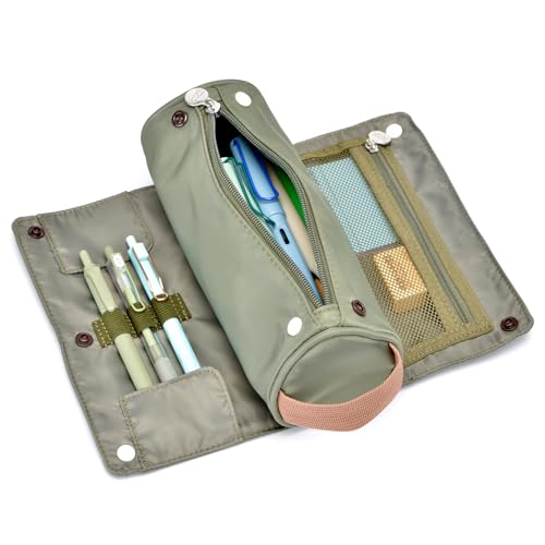 Lanxivi Large Capacity Pencil Case Roll Up Design Multifunctional Pencil Holder Pouch Stationery Pen Bag for Teen Girls and Boys Camping style - Green - color: Green