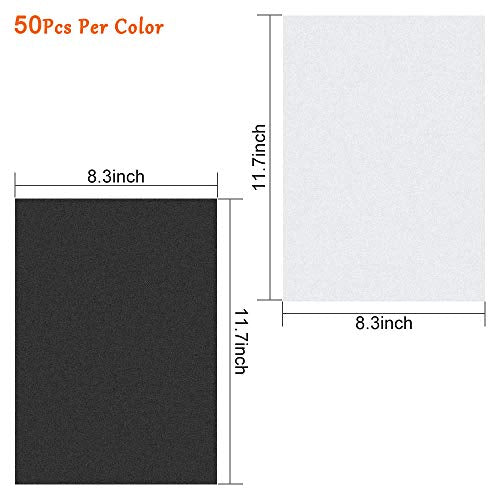 100 Sheets Tracing Paper,Carbon Graphite Transfer Paper with 5 Pieces Embossing Styluses Stylus Dotting Tools for Wood,Paper,Canvas and Other Art Surfaces (8.3 x 11.7 inch,White/50Pcs,Black/50Pcs) - color: White, Black (100 Sheets)
