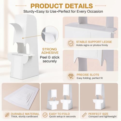 30 Pack Cardboard Easel Stand 9" & 7" Self Adhesive Cardboard Easel Back Display Stand for Table Top Photo Picture Poster Foam Board Painting Canvas Art Craft Retail Wedding Sign Holder - size: 7" & 9"