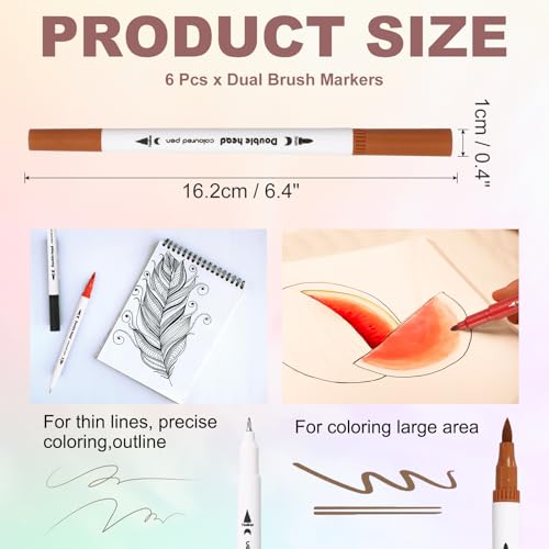 PATIKIL 6Pack Dual Brush Markers, Light Brown Watercolor Fine and Brush Tips Pens Colored Marker Calligraphy Coloring Art Supplies Set for Coloring Book Illustration Sketching Journaling - color: Light Brown