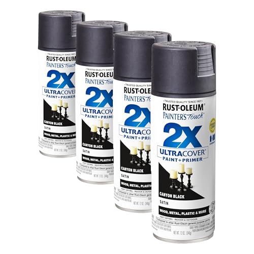 Rust-Oleum 346951 Painter's Touch 2X Ultra Cover Spray Paint, 12 oz, Satin Canyon Black (Pack of 4) - color: Satin Canyon Black, size: 12 Ounce (Pack of 4)