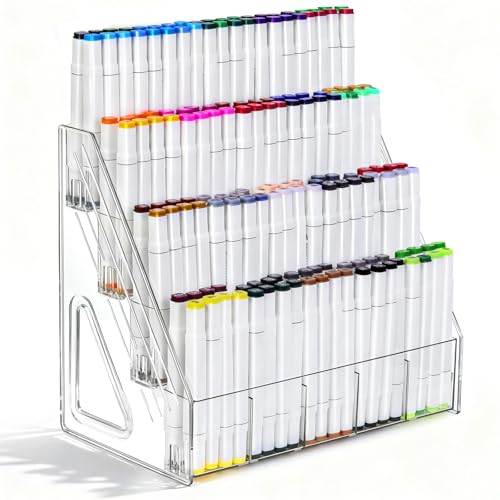 Vowcarol Pen Holder, Marker Organizer 20 Compartments, Clear Pencil Holder Space Saving, 4-Tire