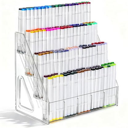 Vowcarol Pen Holder, Marker Organizer 20 Compartments, Clear Pencil Holder Space Saving, 4-Tire