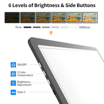 TSOCOS A3 Diamond Art Light Board with Carry Bag, High-Brightness Light Pad with Side Physical Buttons & 6 Levels of Brightness, 3 Colors Magnetic Light Box for Tracing, Diamond Painting - style: A3 with Bag (Non-rechargeable)