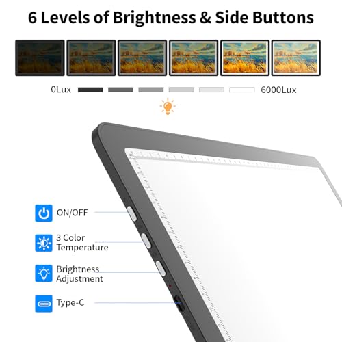 TSOCOS A3 Diamond Art Light Board, High-Brightness Light Pad with Side Physical Buttons & 6 Levels of Brightness, 3 Colors Magnetic Light Box for Tracing, Diamond Painting, Drawing, Weeding Vinyl - style: A3 (Non-rechargeable)