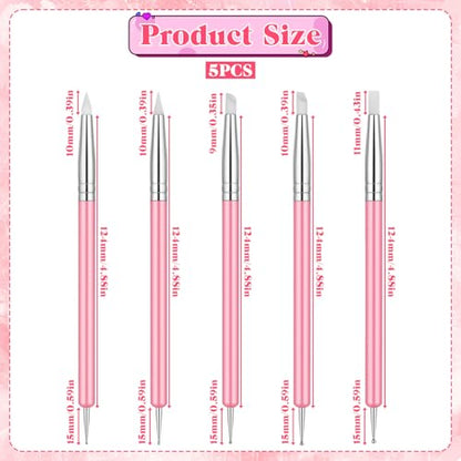 5 PCS Nail Art Sculpture Pen Dual-Ended Nail-Art Sculpture Pen Dotting Tools Nail Art Dotting Tools Pink Dual-Head Resin Nails-Art-Tools Silicone Nails Polish Brushes Modeling Painting Tool DIY Arts - color: pink