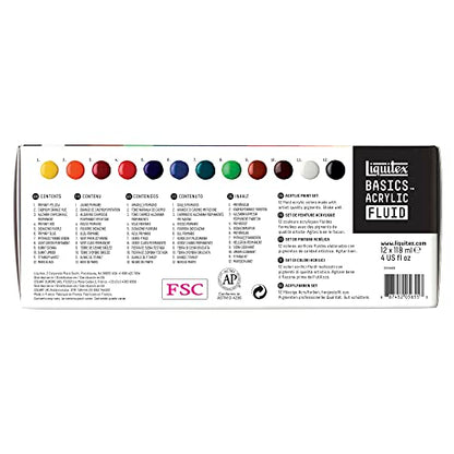 Liquitex BASICS Acrylic Fluid Paint, 6 x 118ml (4-oz.) Bottle Set | Super Versatile, Fine Art Pigments; Fluid Consistency, Vibrant satin colors, Permanent, Lightfast, Water-Resistant Finish - style: 12 x 118ml (4-oz.)