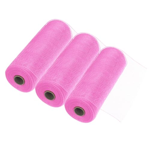 MECCANIXITY 3pcs 10 Inch Poly Burlap Mesh for Wreath, Decorative Mesh Fabric Ribbon 10 Yard for Fall Easter Christmas Flower Bow, Pink - color: Pink