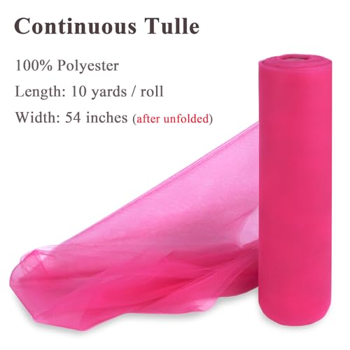 Hot Pink Tulle Fabric Roll 54 Inch x 10 Yards Tulle Ribbon - color: Hot Pink, size: 54 Inch X 10 Yards
