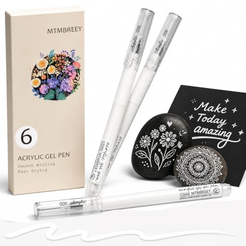 6 White Color Acrylic Gel Pens 1.0 Fine Tip Marker Drawing Art For Black Paper, Rock Painting, Notebook Writing, Adult Coloring Books, Black Paper Drawing, Card Making