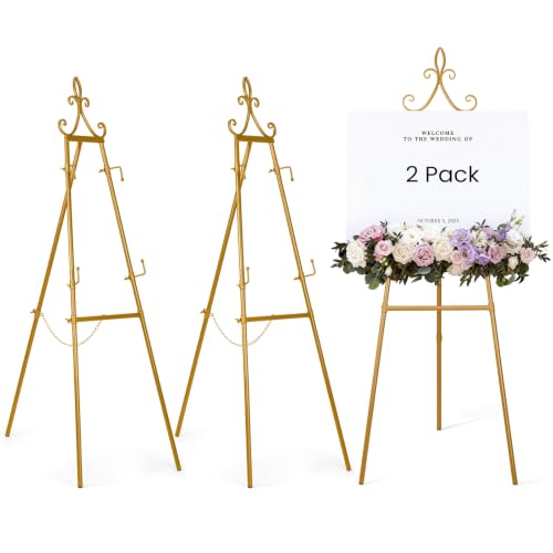 2 Pack Gold Easel Stand for Sign, 53.9" Heavy Duty Metal Display Easel with Storage Bag, Adjustable Art Easel for Wedding Sign, Welcome Sign, Picture - color: 2Pack Gold Iris