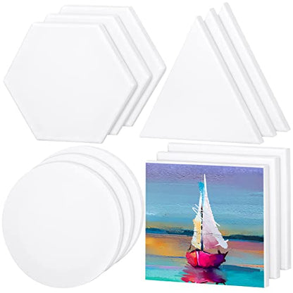 Aodaer 12 Pieces Stretched Canvas for Painting 8 Inch Blank Canvas Panels Triangle Square Hexagon Round Shape Canvases Boards Art Supplies for Acrylic Pouring Oil Painting - size: 8 Inch
