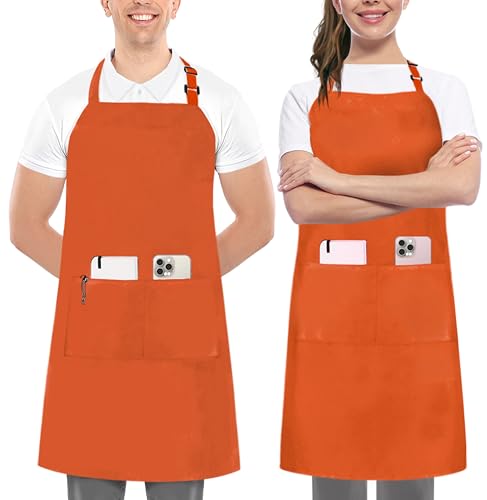Utopia Kitchen 2 Pack Bib Apron, Adjustable with 2 Pockets, Water and Oil Resistant, Cooking Kitchen Chef Apron for Women Men - color: Orange