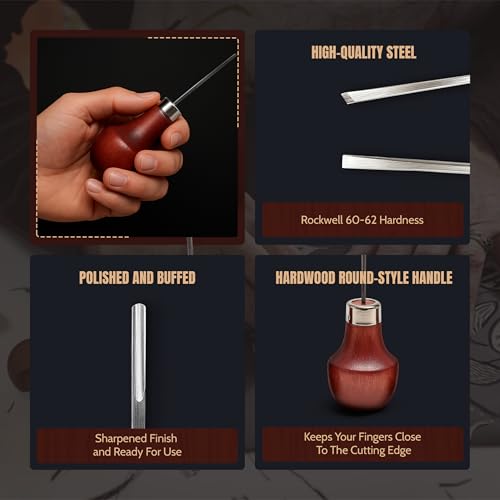 UJ Ramelson Wood Carving Tools Palm Set for Woodworking, Fine Miniature Detail, Stamp Making, Tile Etching, Mini Chisel and Gouge, 5 Pieces
