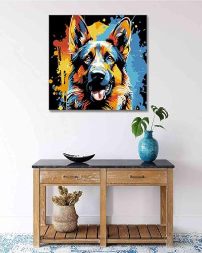 TOCARE Framed Paint by Numbers Kit for Adults Beginners,12x12inch Dog Paint by Number with Frame,German Shepherd Paint by Numbers Framed Canvas Animal (Without Easel) - color: TC-F-224