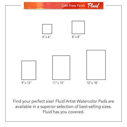 Fluid Watercolor Fold Over Pad, 12 x 18 inches, 20 White Sheets, 140 lb (300 GSM) Cold Press for Artist Painting and Wet Media - size: 12x18 Inches