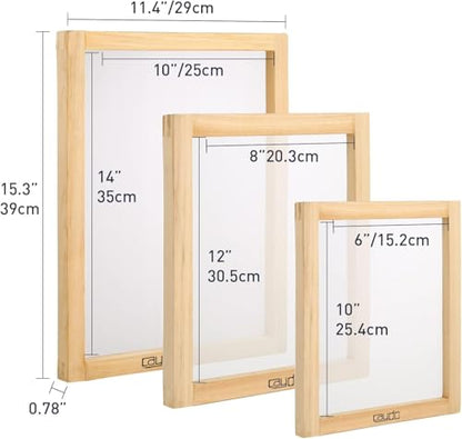 Caydo 54 PCS All-In-One Screen Printing Kit with 100W LED UV Exposure Light, 3 Sizes Wood Screen Printing Frames, 6 Colors Screen Printing Ink, Screen Printing Photo Emulsion, Screen Printing Squeegee