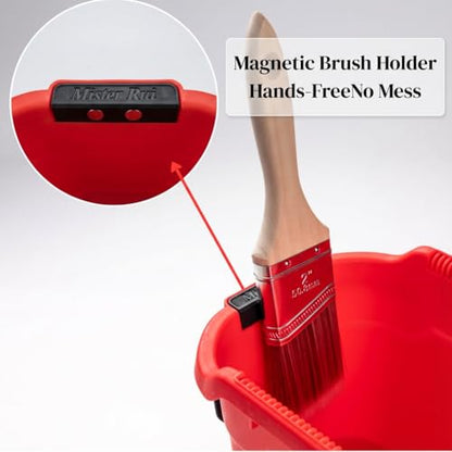 Mister Rui Handheld Paint Bucket and 4 Inch Roller Kit, 12 Piece | Handheld cup with magnetic holder & no-drip edge. Includes 4" foam roller, 2" brush, 2 liners. For corners & detail work - size: 4 Inch 12Pack