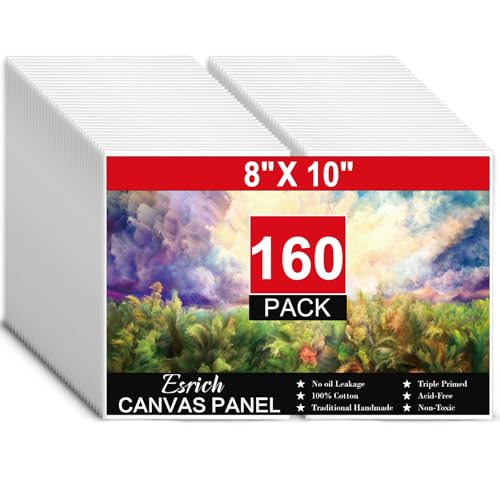 ESRICH Canvases for Painting 8x10, 160 Pack Canvas Boards for Painting Cotton Primed Acid Free Blank Canvas Panels for Oil Paint, Watercolor, Acrylic Paint, Gouache and Tempera. - size: 8*10in 160pack