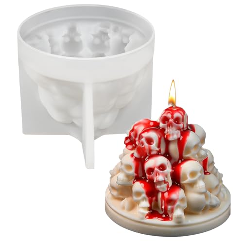 Hallowee Skull Candle Mold, Stacked 3D Skeletons Head Silicone Mold | Durable Non-Stick Halloween Craft Molds for Epoxy Resin Casting, Concrete & Soap, DIY Home Decor Party Creative Gift Making - color: 1 PCS Skull Pile Silicone Molds