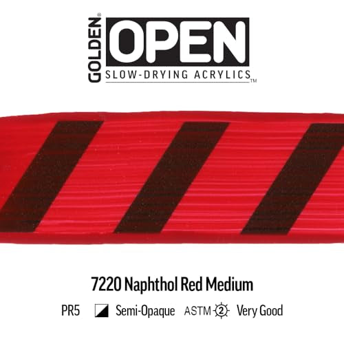 GOLDEN OPEN Slow-Drying Acrylics, Naphthol Red Medium, 5 fl. oz. Tube - color: Naphthol Red Medium, size: 5 Fl Oz (Pack of 1)