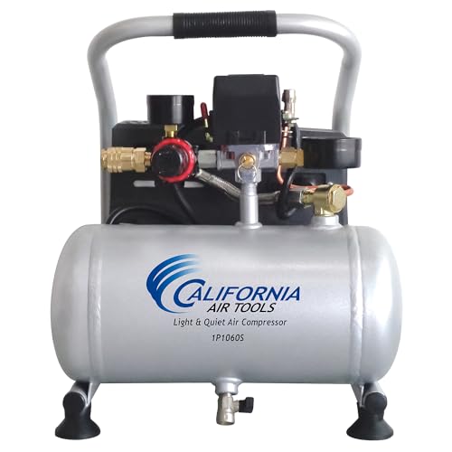 California Air Tools CAT-1P1060S Light & Quiet Portable Air Compressor, Lightweight, Ultra Quiet, Oil-Free, 1 Gallon Steel Tank, .6 HP, 56 dBA Noise Level, Silver | Light & Quiet, Lightweight, Ultra Quiet, Oil-Free, 1 Gallon Steel Tank, .6 HP, 56 dBA Nois