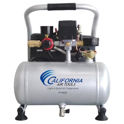 California Air Tools CAT-1P1060S Light & Quiet Portable Air Compressor, Lightweight, Ultra Quiet, Oil-Free, 1 Gallon Steel Tank, .6 HP, 56 dBA Noise Level, Silver | Light & Quiet, Lightweight, Ultra Quiet, Oil-Free, 1 Gallon Steel Tank, .6 HP, 56 dBA Nois
