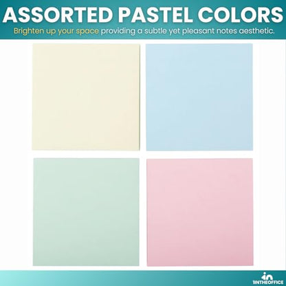 1InTheOffice Sticky Notes 3x3, Sticky Note Pads, Self-Stick Note Pads, Assorted Pastel Colors, 100-Sheet, 12/Pack