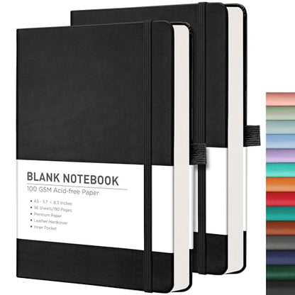 RETTACY Blank Journal Notebook, 192 Pages per Pack, A5 Size (5.7'' x 8.3'') - color: Black & Black
